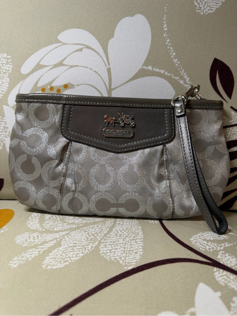 Coach Metallic Silver Signature Wristlet Clutch